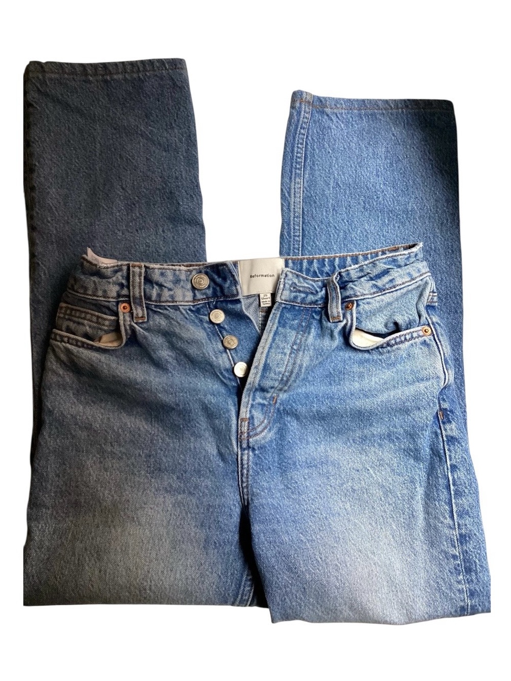 Reformation Cynthia Blue Mid Wash High-Rise Button-Fly Jeans